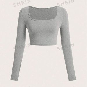 NWOT Shein Grey Long Sleeve Crop Square Neck